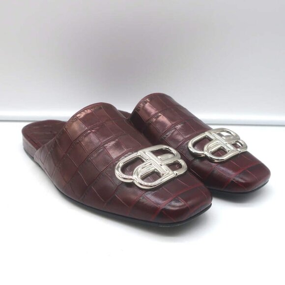 Balenciaga Cosy BB Mules Burgundy Croc-Embossed Leather Size 36 - Picture 1 of 13